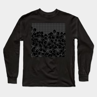 Cherry Blossom Grid Black Long Sleeve T-Shirt